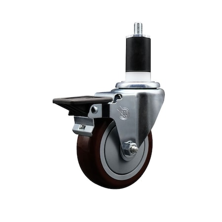 Service Caster 4'' Maroon Poly Swivel 1-1/2'' Expanding Stem Caster with Brake SCC-EX20S414-PPUB-MRN-PLB-112